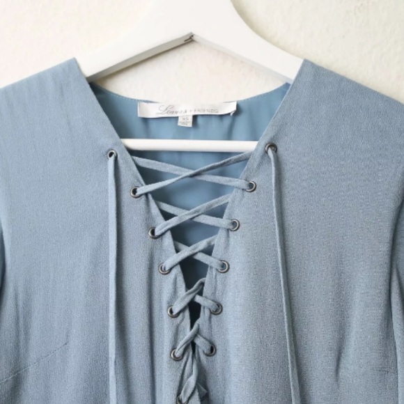 Lovers + Friends Lace Up Boulevard Blue Top Blouse, Size XS - Picture 5 of 8